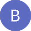 White capital letter B centered on a solid periwinkle blue circle against a black background.