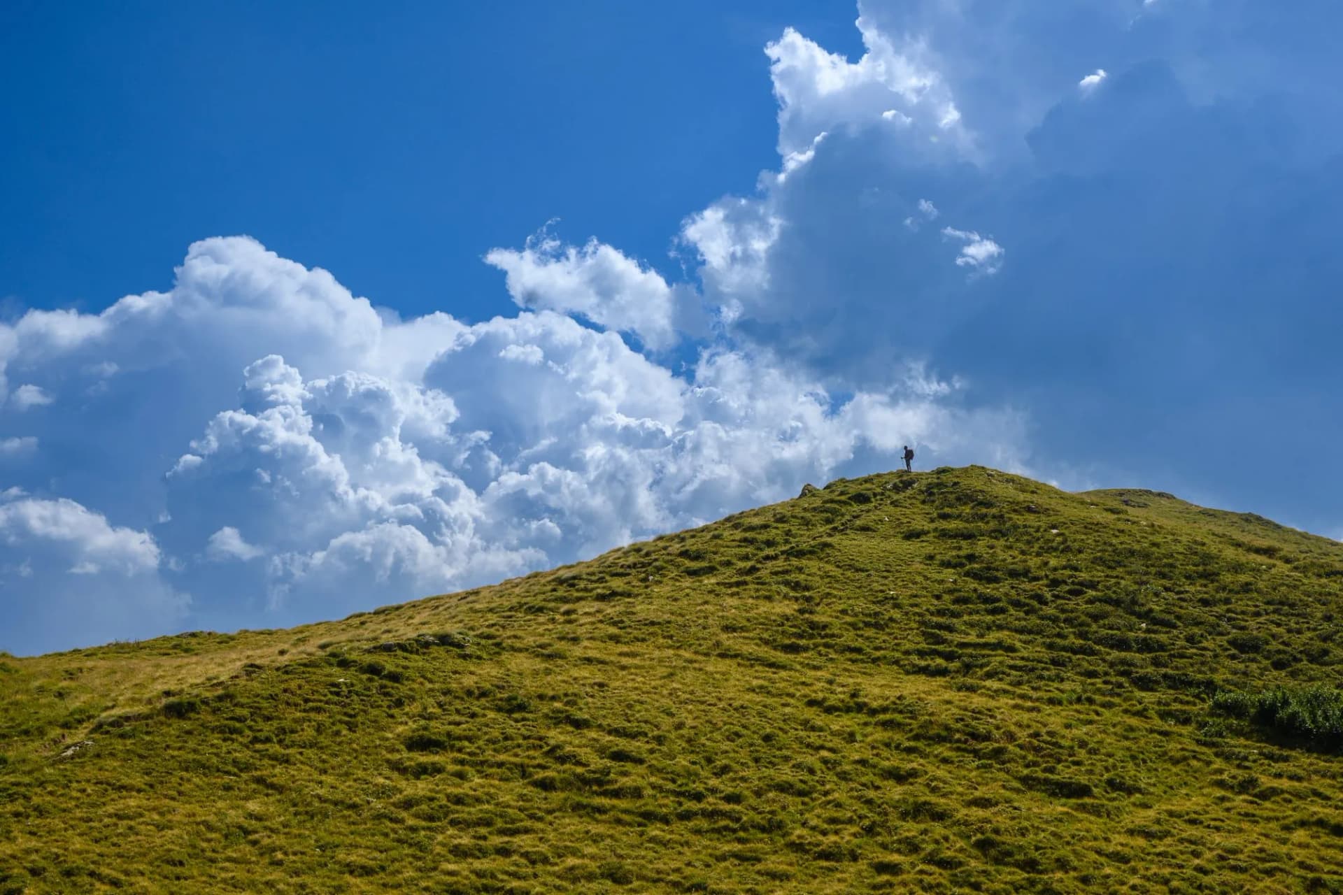 uomo solo in vetta, passeggiata, Passo Rolle