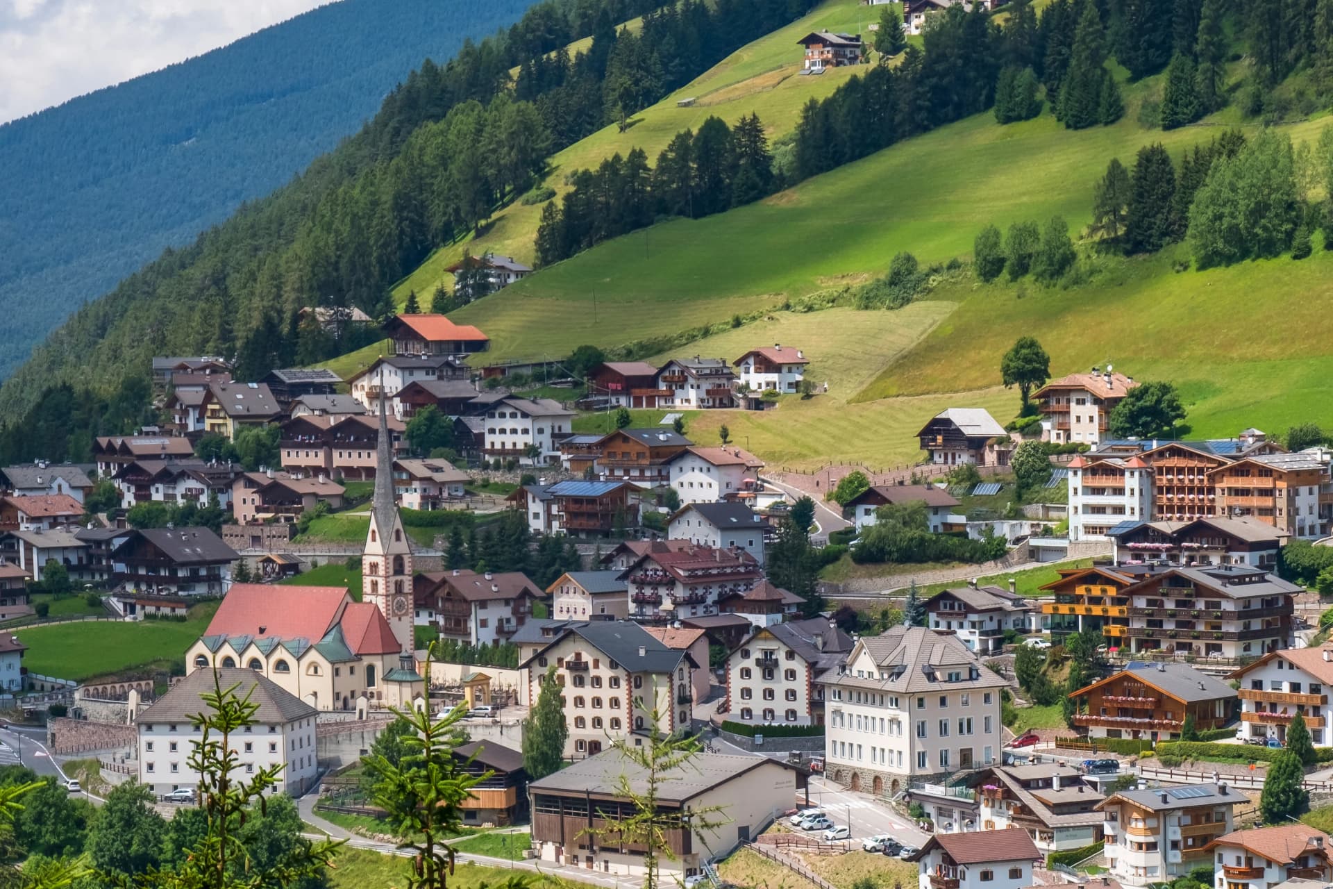 Cityscape at Santa cristina village in Val Gardena,  Italy