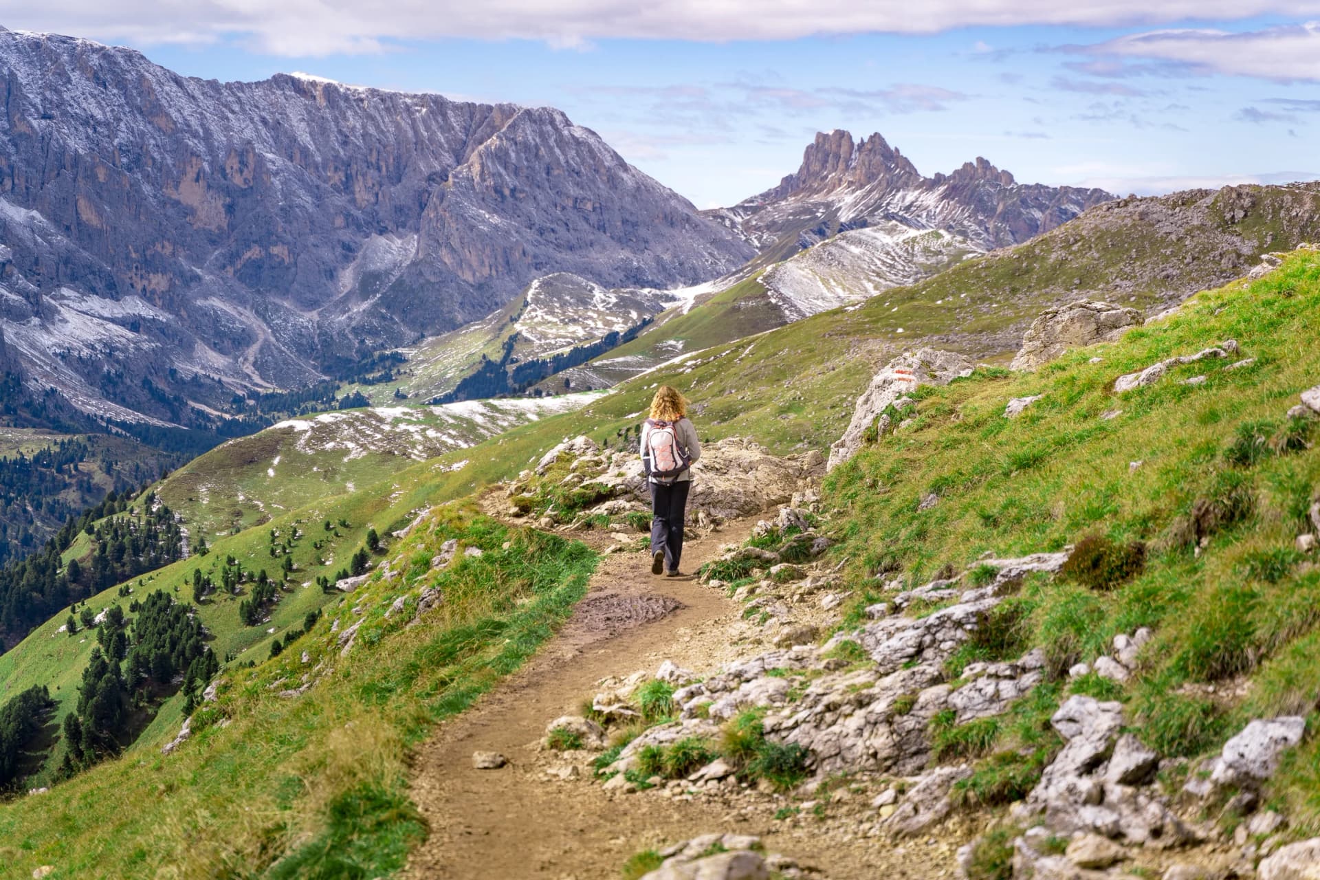female hiker hiking in the austrian dolomites