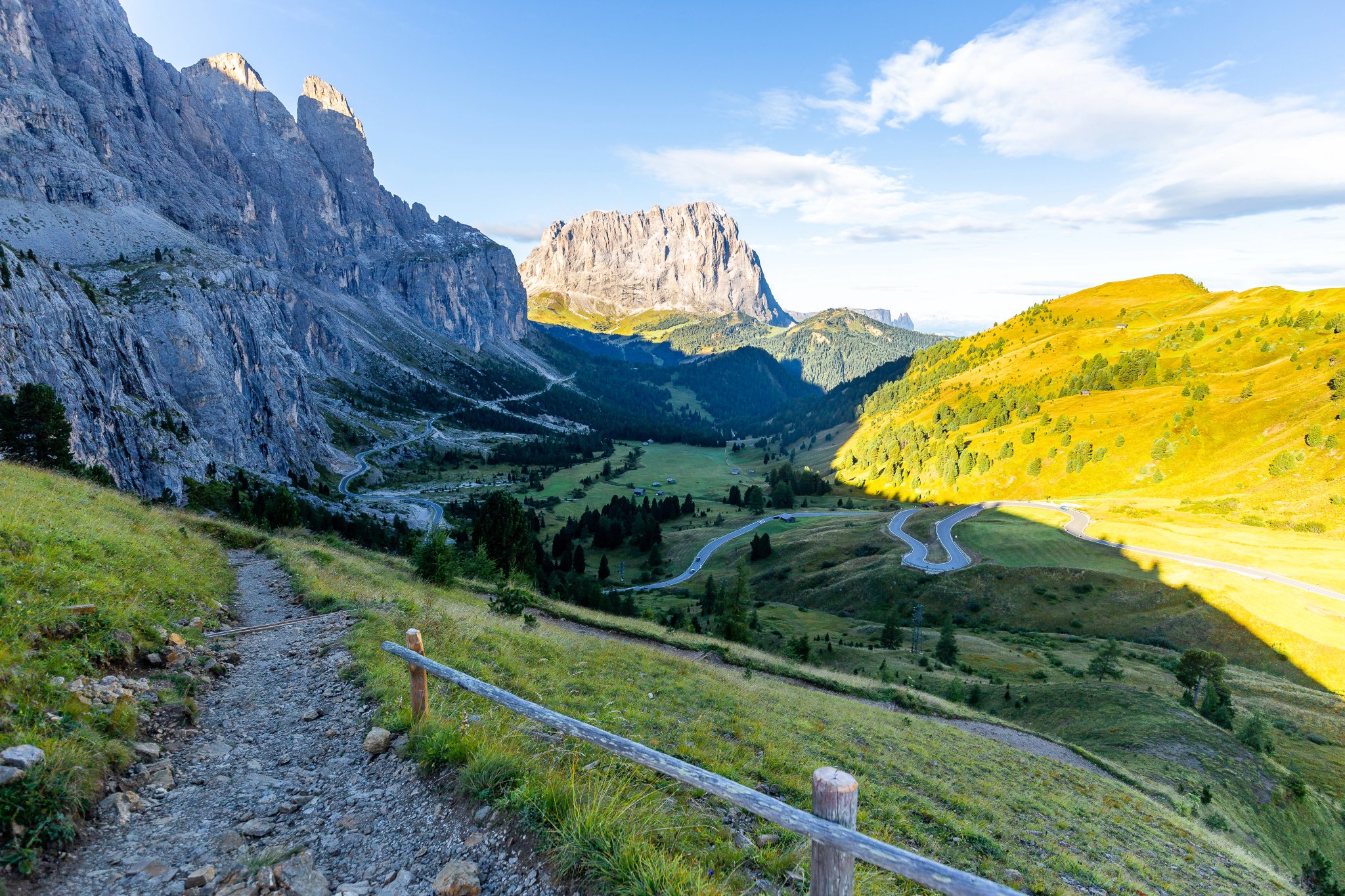 Passo Gardena road, mountain crag, South Tyrol, Italy.