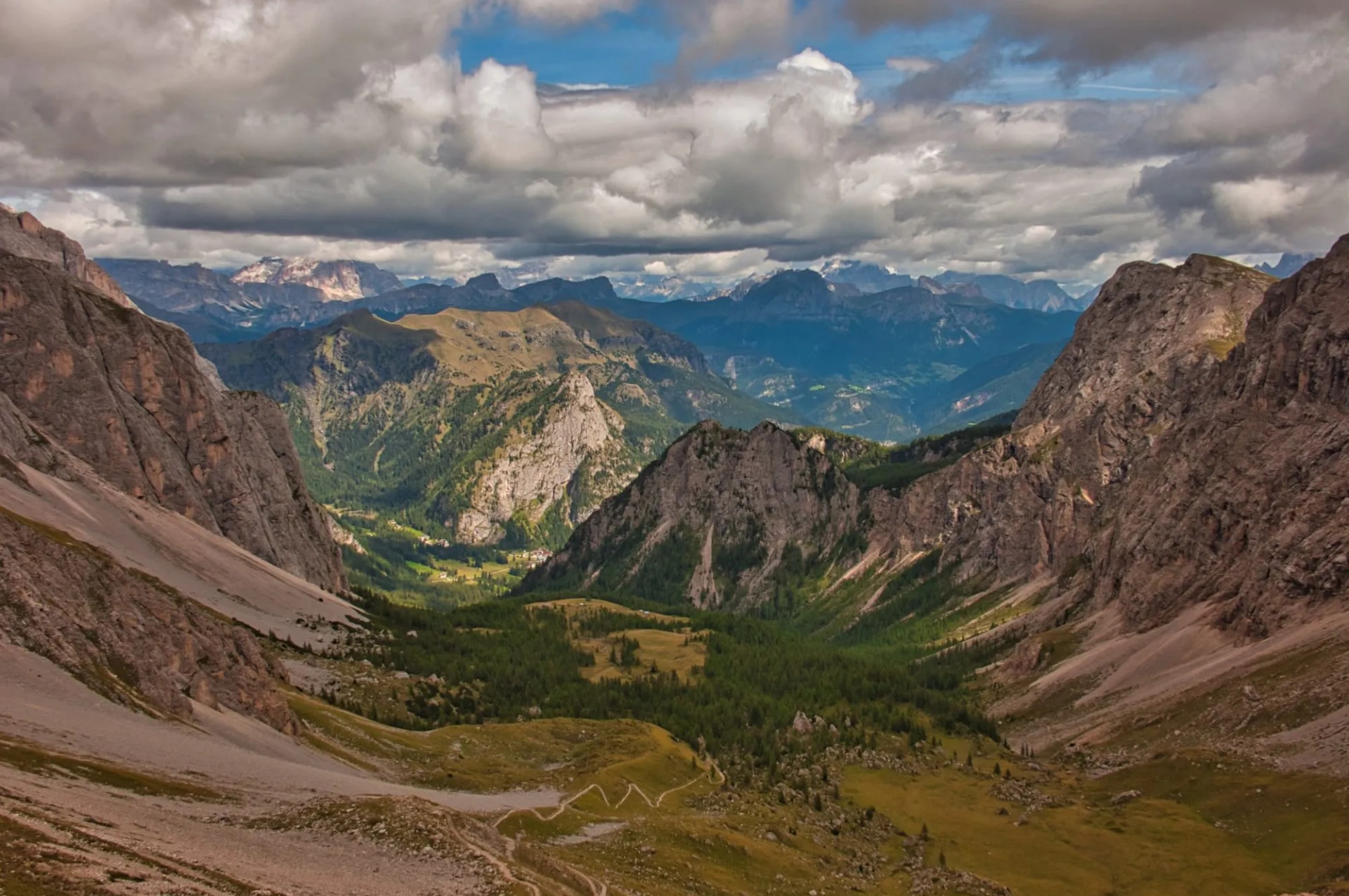 Views to Malga Ciapella, Alta Via 2, Dolomites, Italy