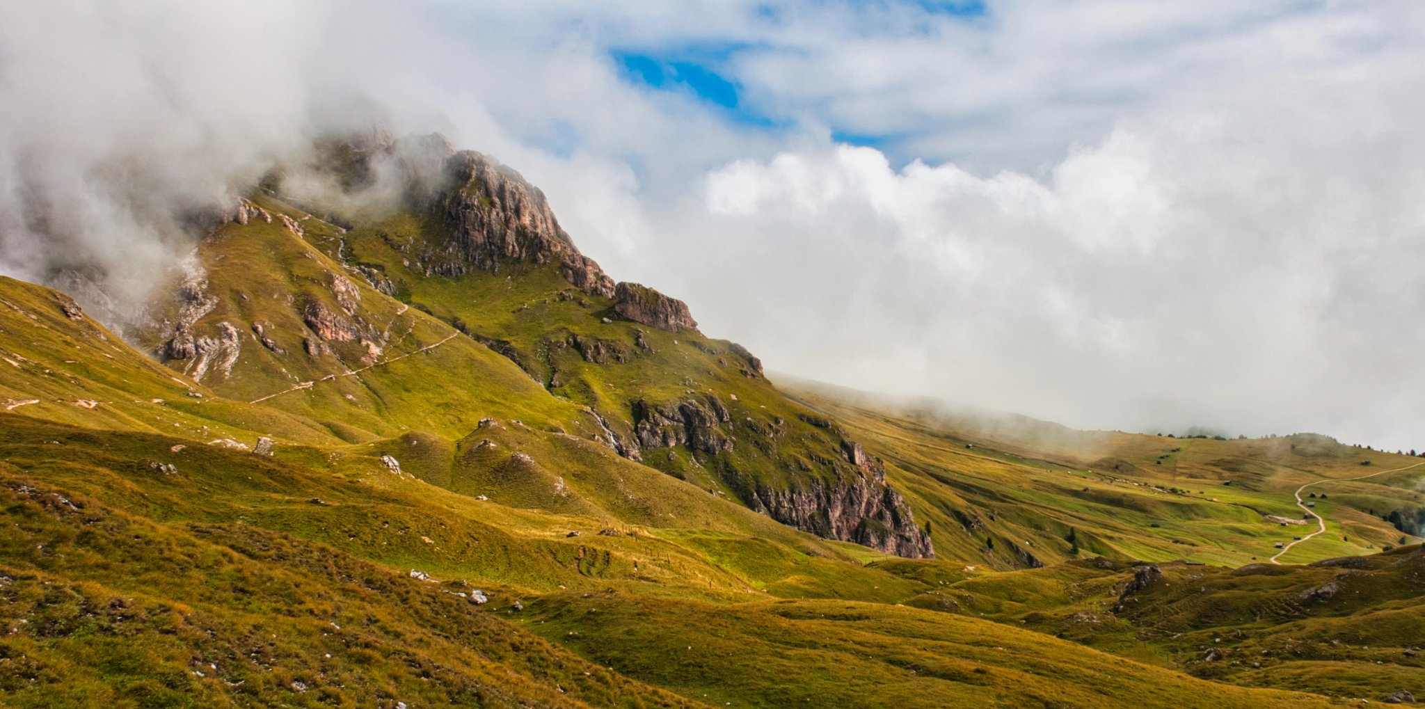 Hiking in clouds, Alta Via 2, Dolomites, Italy