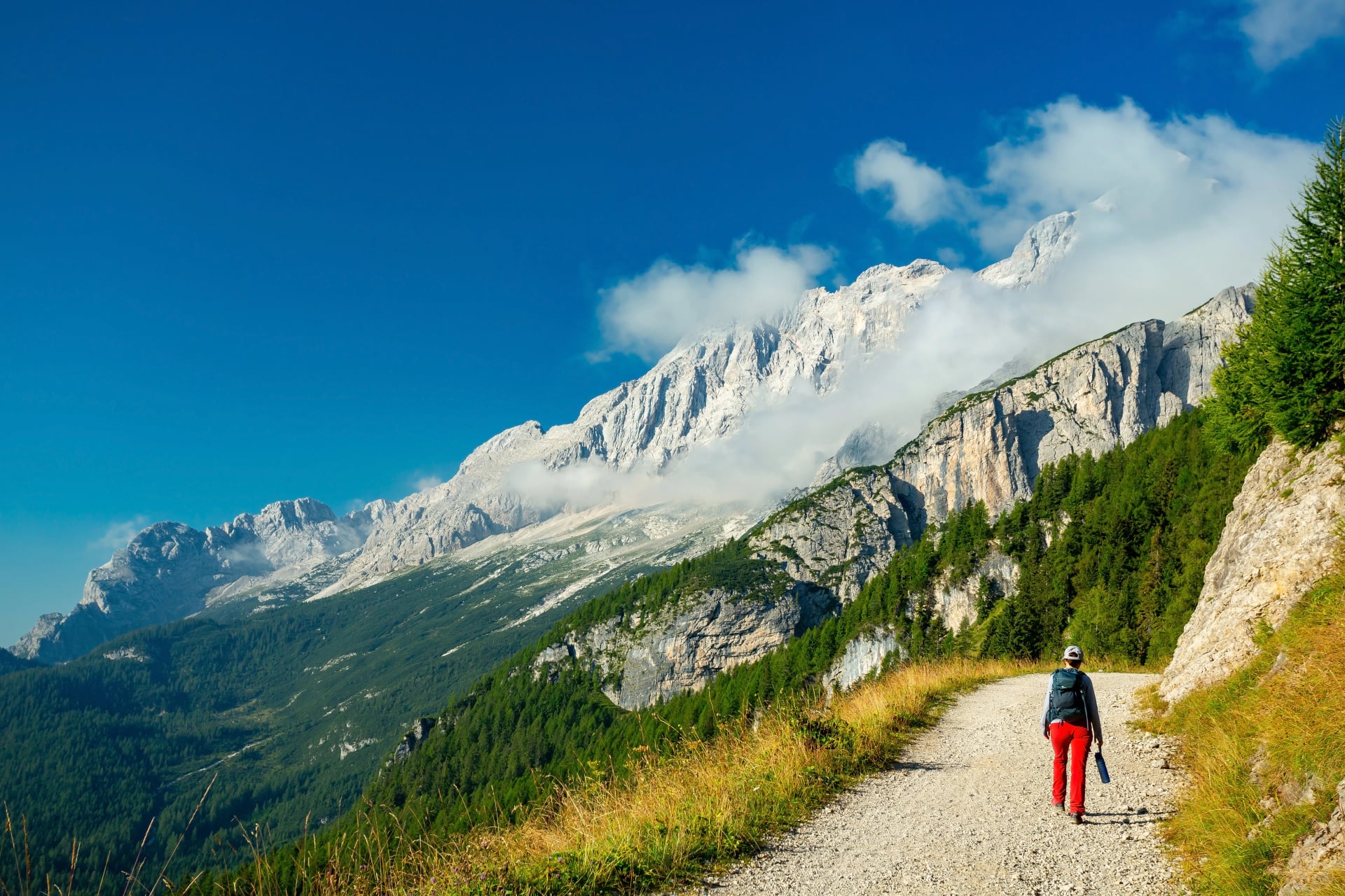 Coldai lake trail in the Dolomites, Italy