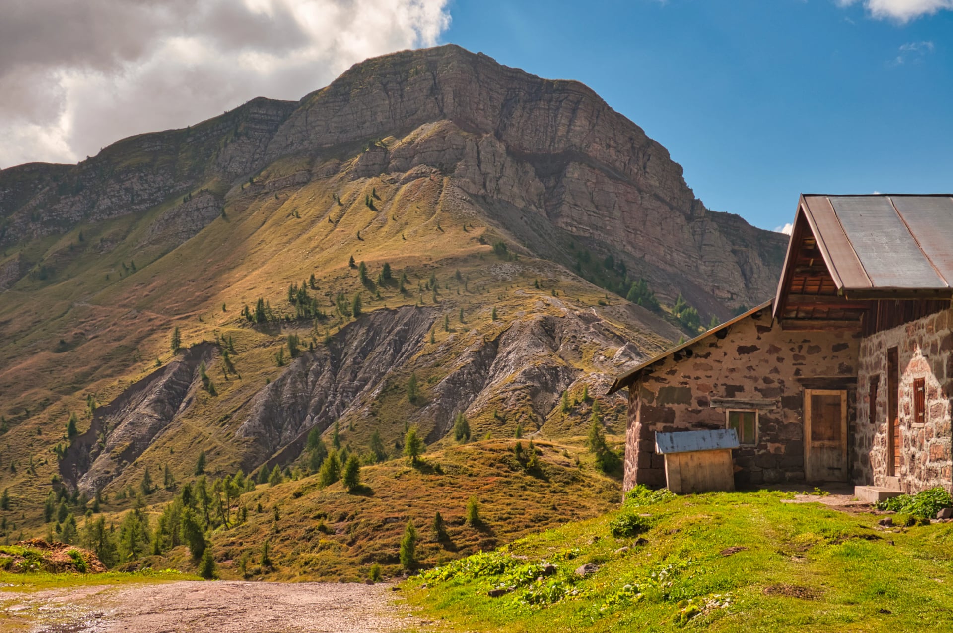 Views traversing the base of Pale di San Martino, Dolomites, Italy