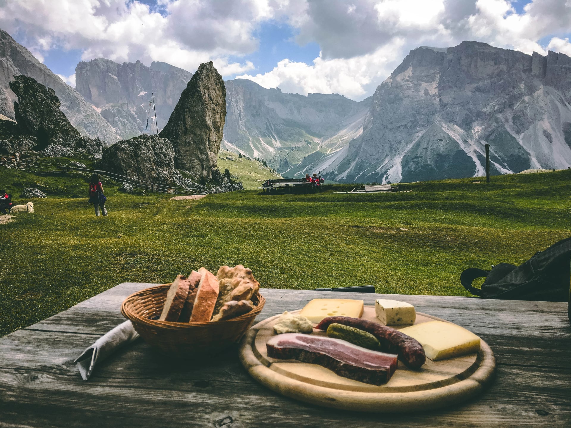 Amazing alpine mountain food - smoked sausage and cheese. Italian mountain food