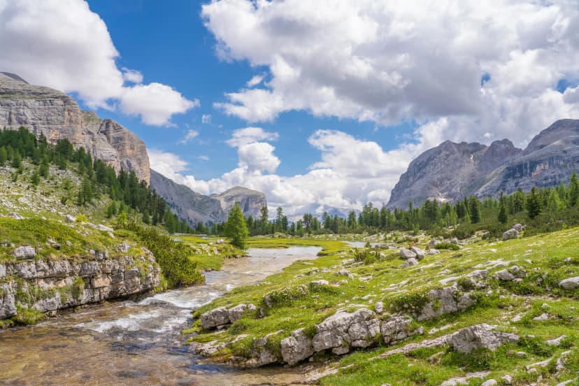 breathtaking mountain landscape in The Fanes-Sennes-Braies Nature Park of the Alta Badia Dolomites, South Tyrol, Italy