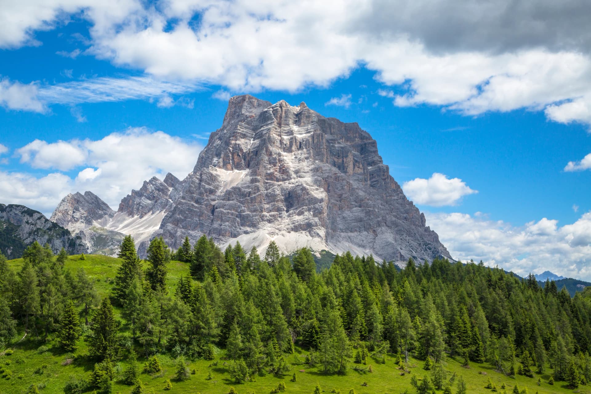 Monte Pelmo isolated peak in the Dolomites, Italy. Alps landscap