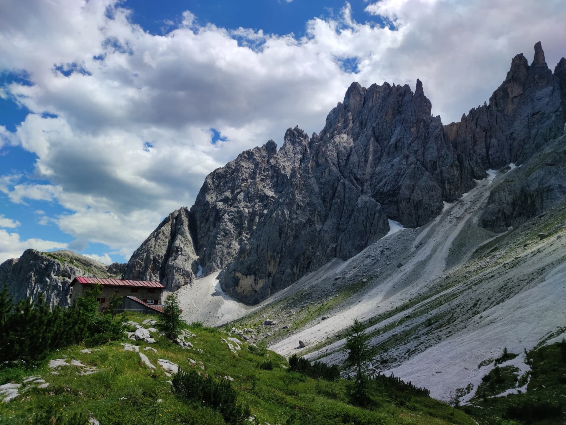 The mountain hut Berti in the Dolomites, Vallon Popera, Veneto, Italy