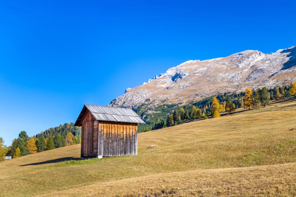 Hütte auf der Plätzwiese vor dem Dürrenstein, Dolomiten, Südtirol