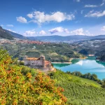 Fabulous  View of the Cles Castel, the Santa Giustina Lake and lots of apple plantations.