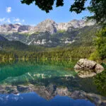 view of the lake of tove, lago in tovel in italy